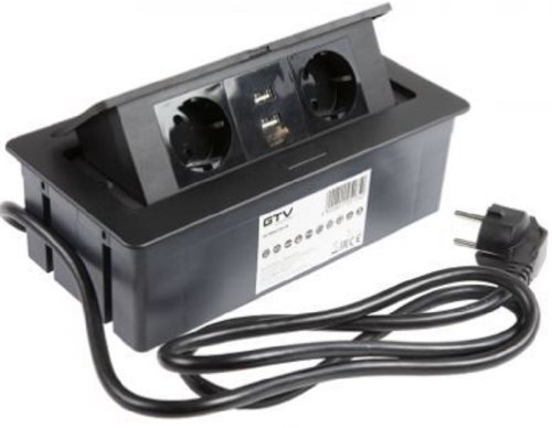 Розетка встраиваемая полуавтоматическая GTV 2-м.+2xUSB 240х120х73мм черный картинка